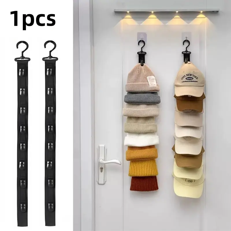 Hat Organizer for Closet Door, Over The Door Cap Holder with 8 Clips, Vertical Hanging Storage for Baseball Caps Hats Scarves Gloves, No Drilling Closet Organization for Bedroom Dormitor