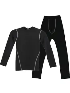 Boys' Plain Thermal Underwear Set with Stitched Design, Casual Comfy Long Sleeve Tee & Leggings, Suitable for Fall and Winter