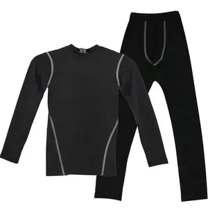 Boys' Plain Thermal Underwear Set with Stitched Design, Casual Comfy Long Sleeve Tee & Leggings, Suitable for Fall and Winter
