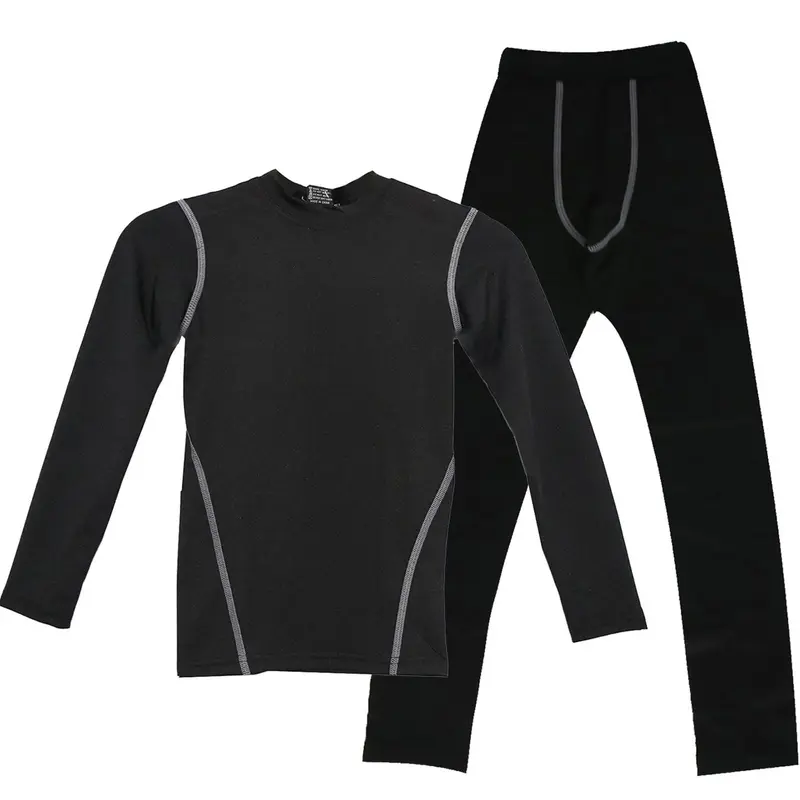 Boy's Plain Top Stitching Thermal Underwear Set, Casual Long Sleeve Tee & Leggings, Casual Comfy Thermal Set for Fall & Winter