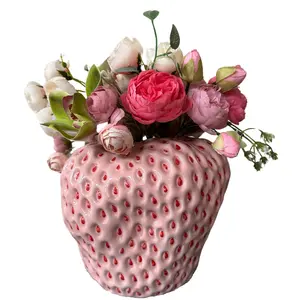 PEACHIIPITT Pink Strawberry Vase - Modern Ceramic Design for Floral Arrangements Unique Maximalist Decor Piece