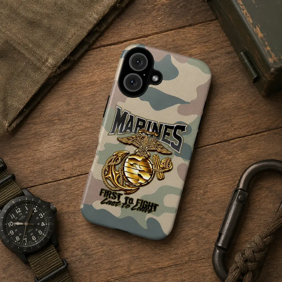 Durable Marines First to Fight Camouflage Military Graphic Phone Case - Eagle Globe Anchor Inspired Protective Casing Shell, Patriotic Accessory for Men, Tactical Style Protection Gift