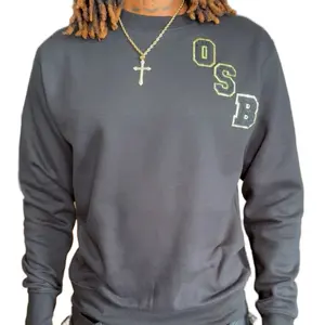 Onsesmoothbrotha Unisex OSB Black Crew Neck Sweatshirt with Gold Letter Embroidery & Shimmering Black Logo on Back