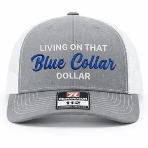 Blue Collar Worker Richardson 112 Trucker Hat Living On That Blue Collar Dollar Mesh Back Snapback Cap for Hardworking Men Father's Day Gift Idea Durable Embroidered Workwear Headwear