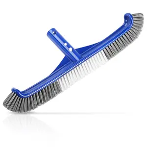 Pool Brush Head, 17.5" Pool Brushes for Cleaning Pool Walls, Curved Ends High-Efficiency Pool Scrub Brush,Premium Nylon Bristles Pool Brush with EZ Clip Plastic Smooth