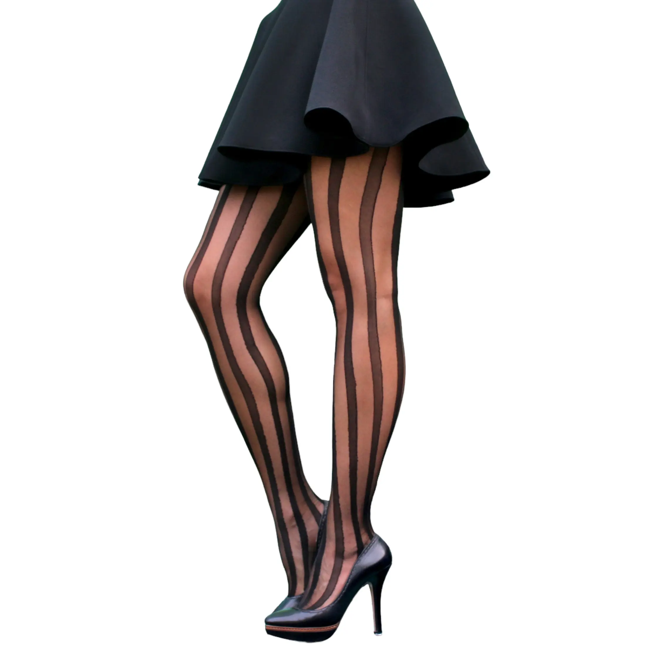 Vertical Pinstripe Tights Sheer Slimming Vintage Goth Stockings for Clown Jester Wednesday Halloween Costume & Holiday Hosiery