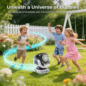 Remote Control Bubble Machine for Ages 3+, 1800mah Long Lasting, Includes 50ML Concentrate, Auto Rotation, RGB Atmosphere Light