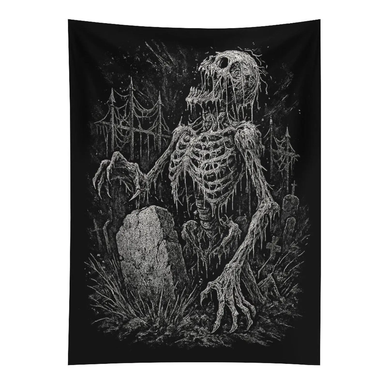 Zombie Skeleton Gothic Wall Tapestry, Undead Horror Graveyard Wall Hanging, Dark Aesthetic Bedroom Dorm Decor