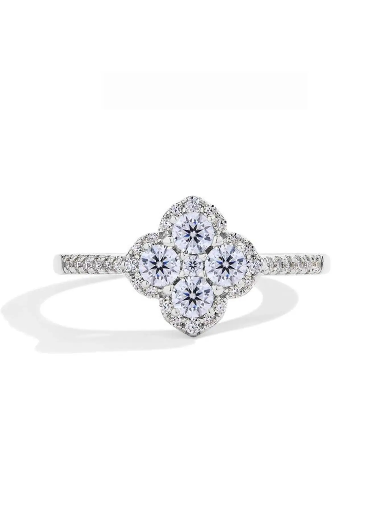 Luxury Moissanite Engagement Ring with Lucky Four-Leaf Clover Design, Elegant Fashion Jewelry Gift for Women, Artificial Gemstone Ring, Perfect for Parties & Holidays