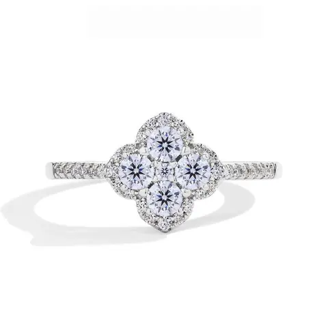 Luxury Moissanite Engagement Ring with Lucky Four-Leaf Clover Design, Elegant Fashion Jewelry Gift for Women, Artificial Gemstone Ring, Perfect for Parties & Holidays