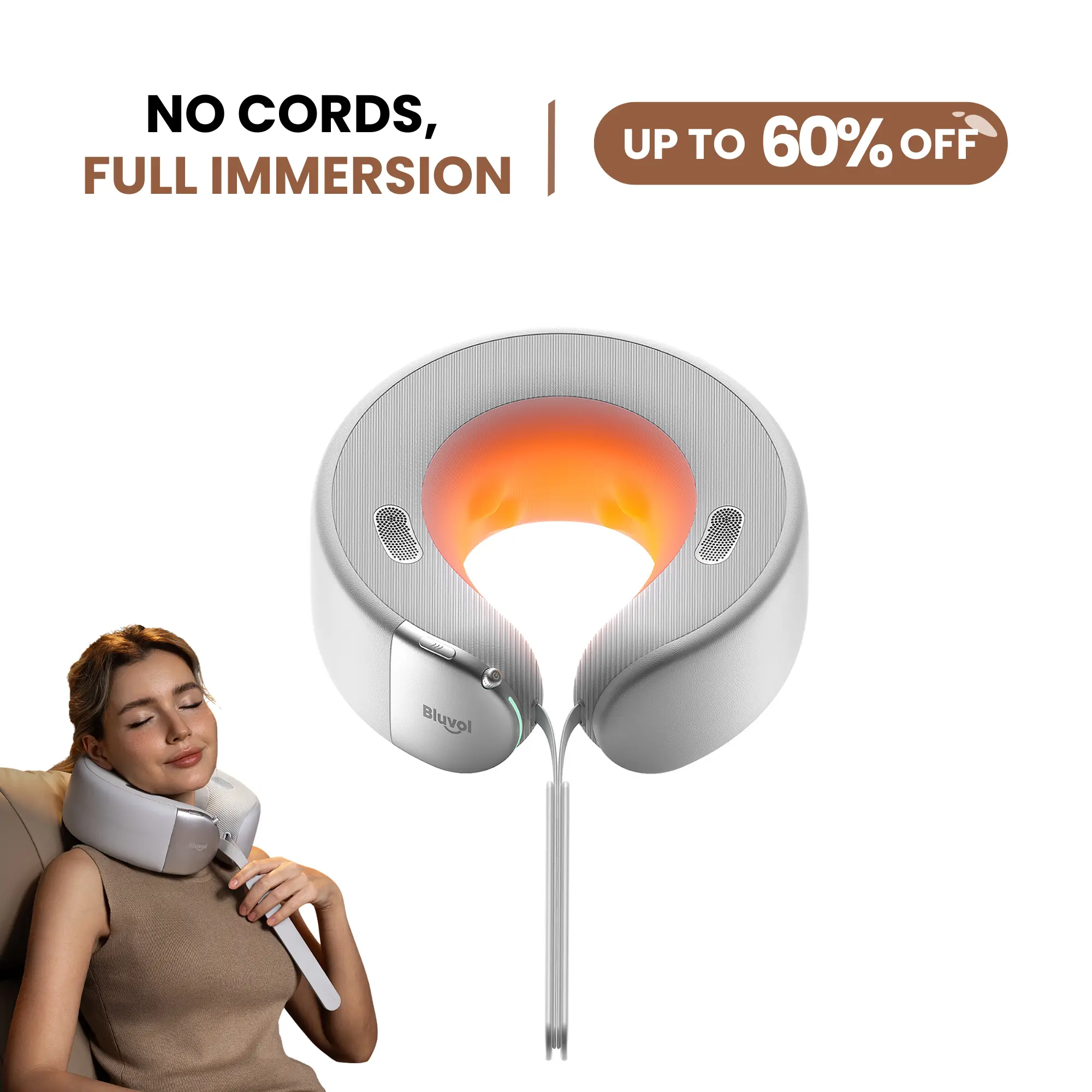 【STOCK UP】Bluvol Nest 10 Thermal Heated Neck Massager with MassoHands Retractable Massage, 5-level Depth Adjustment, Sonara 360° Immersive Spatial Audio, Cord-free for Desk Use, Ideal Fall/Birthday Gift for Mom, Adulting Gifts for Long-sitting Lifestyles
