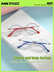 Anti-Blue Light glasses for Unisex Sturdy Long-lasting Titanium Alloy Anti-Tarnish Fade-proof Blue or Red Frame Glasses Essential Protection for Youth