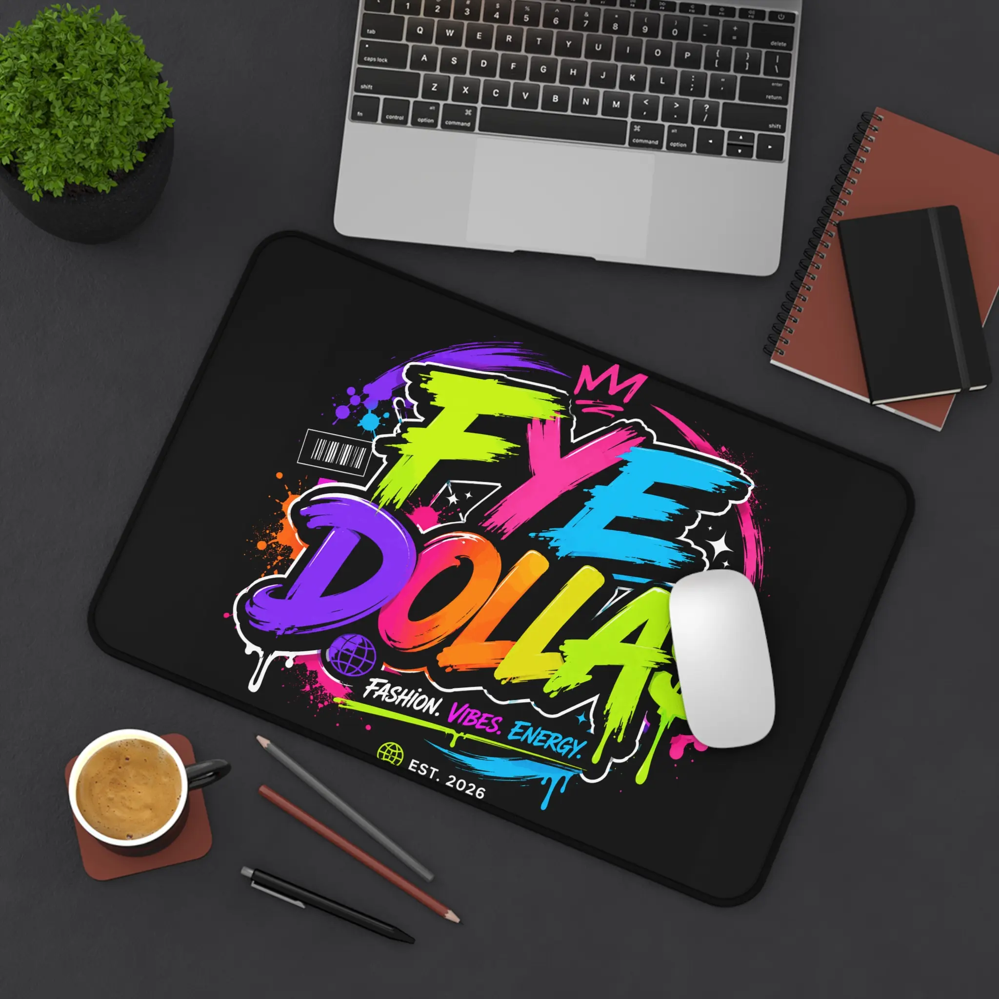 FYE Dolla Neon Graffiti Desk Mat — Colorful Gaming & Office Mouse Pad