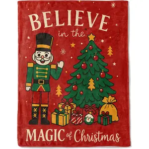 1pc Nutcracker Christmas decorative blanket, tree soldier gift pattern blanket, soft flannel winter blanket, suitable for sofas, beds, holiday home blankets, and Christmas gifts for adults.