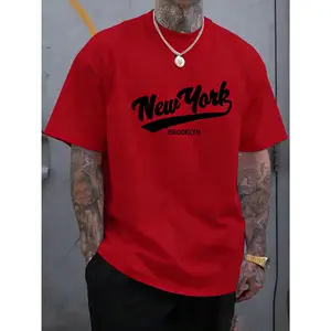 100% pure cotton, available in multiple colors, NEW YORK printed men's crew neck short sleeve T-shirt, fashionable T-shirt, comfortable breathable casual sports top suitable for spring and summer vacations and leisure trips