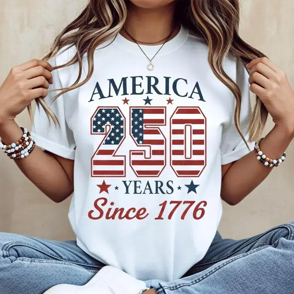 America 250 Years Since 1776 Cotton Casual Crew Neck Short Sleeve Regular Sleeve Summer T-Shirt Machine Washable Not Dry Clean Made In USA t0512Father's Day Gift pxt01