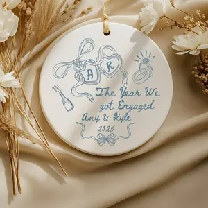 Personalized Engagement Ornament – Custom Couple Name & Year Ceramic Keepsake Gift