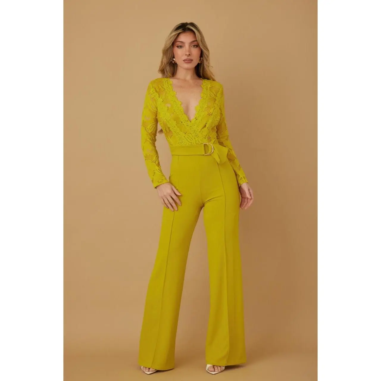 Lace Crochet Long Sleeve Jumpsuit-51873