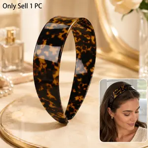 1 PC Tortoise Shell Headband for Women, Wide Leopard-Style Acetate Hairband with Grip Teeth, Hair Accessory for Daily Wear & Parties