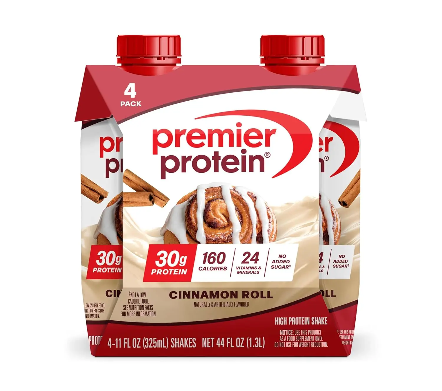 Find your favors| Premier Protein 30g High Protein Shake, Cinnamon Roll, 4 Pack | 160 Calories, 24 Vitamins & Minerals, No Added Sugar, Supports Muscle Health, Gluten-Free, 11 oz