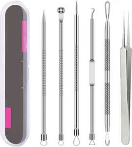 Pimple Popper Tool Kit, 6 Pcs Blackhead Remover Acne Needle Tools Set Removing Treatment Comedone Whitehead Popping Zit for Nose Face Skin Blemish Extractor Tool - Silver Skincare Comfort