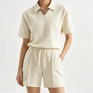 Men's 2-Piece Jacquard Textured Polo Set - Size Up Recommendation, Breathable Summer Mens Clothing for Casual & Beach Wear