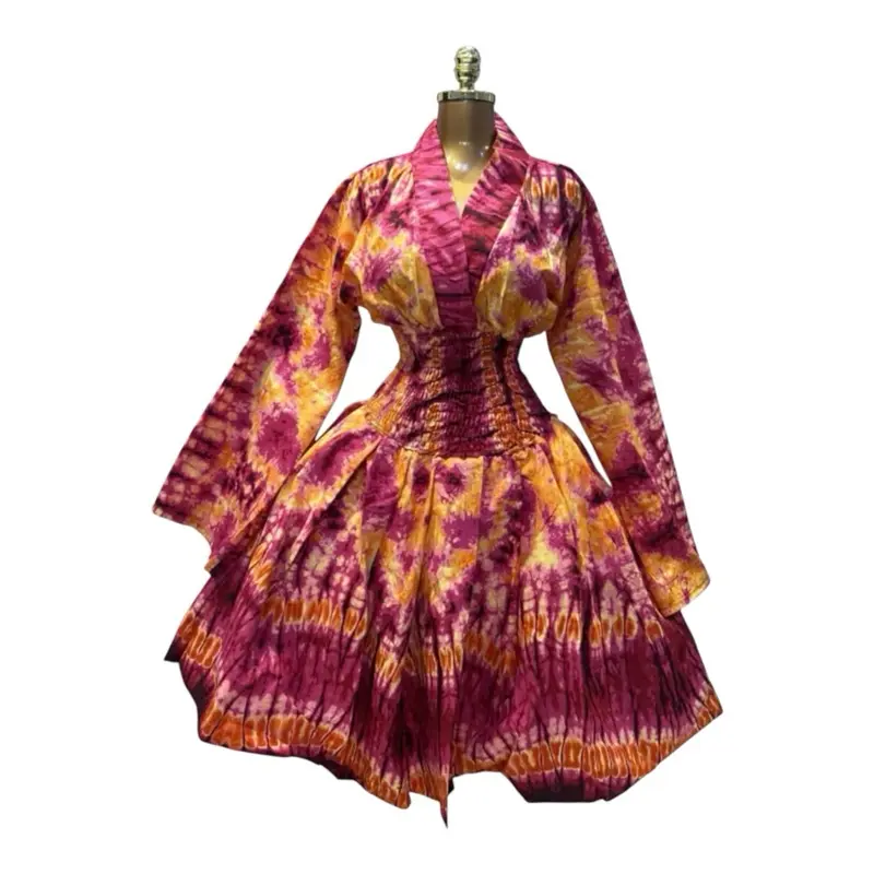 Women's Casual Ashanti Ankara Kimono Dress - Full Long Sleeves, Smoked Waist, Maternity Clothing, Lady's Women's Clothes