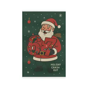 Holiday Crash Out Tea Towel — Retro Santa Holding '67' Christmas Kitchen Towel