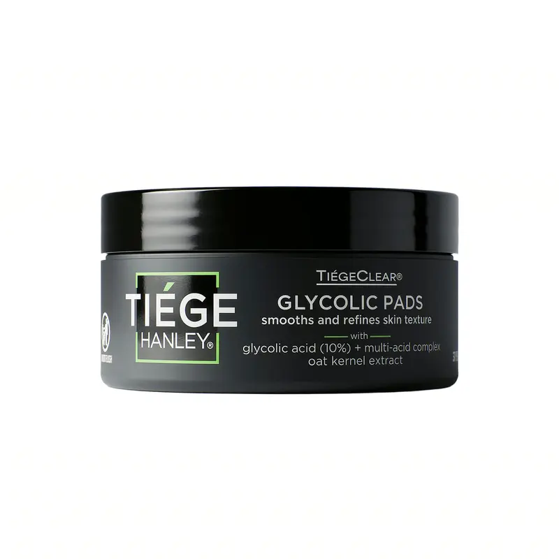 Tiege Hanley Glycolic Acid Pads - 10% Glycolic + 2% Salicylic + 6% Lactic - Daily Exfoliating Pads for Texture + Breakouts