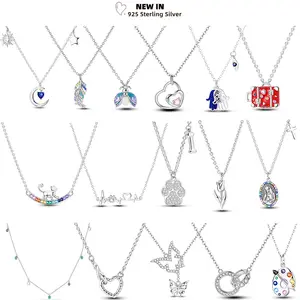 Heart Women Necklace 925 Sterling Silver Original Star Moon Luminous Firefly Butterfly Necklace Round Chain Pendant Jewelry Gift