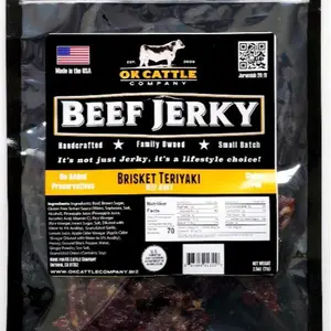 OK Cattle Company Brisket Teriyaki Beef Jerky, Gluten Free, 100% All Natural Premium Beef, Made in the USA