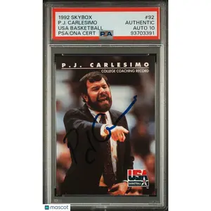 1992 Skybox #92 P.J. Carlesimo Signed Card PSA AUTO 10 Slabbed USA Basketball