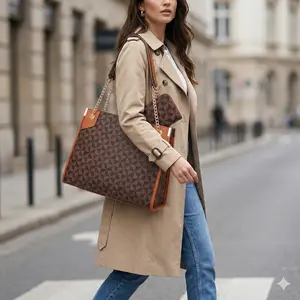 Luxury Geometric Print Tote Bag with Wallet Set | Women's Fashion Shoulder Purse | Large Capacity Top Handle Chain Satchel