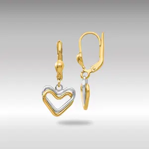 14K Gold Two-tone Heart Leverback Dangle Earrings - Model H809