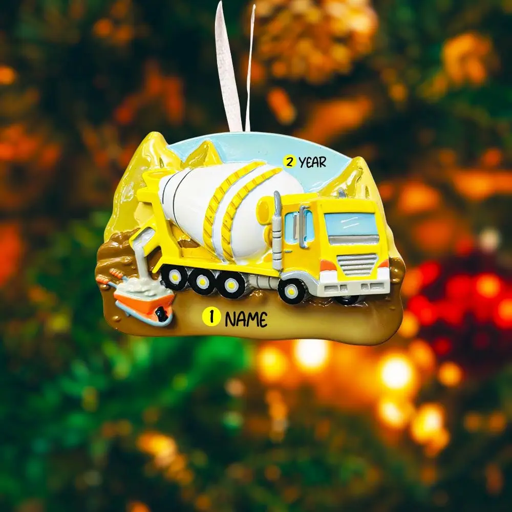 Personalized Concrete Mixer Truck Ornament | Custom Christmas Decor Gift | Raised 3D Kids Ornament