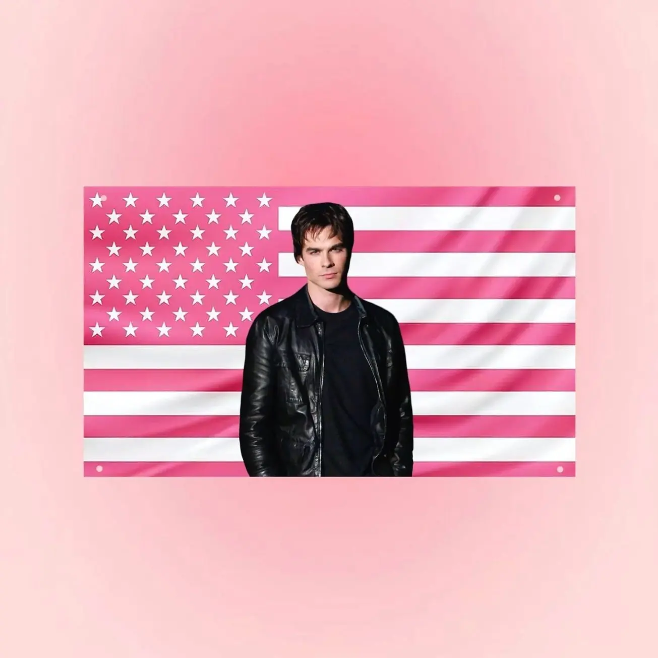 Damon Salvatore Pink USA Flag | The Vampire Diaries Flag Wall Tapestry | Ian Somerhalder Pink American Flag Fan Gift