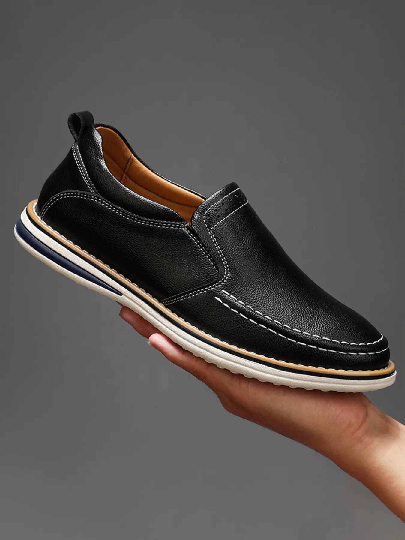Men's Loafers For Casual Wear Lightweight Non-Slip Slip-Ons Retro  Breathable Casual Shoes Vegan Leather