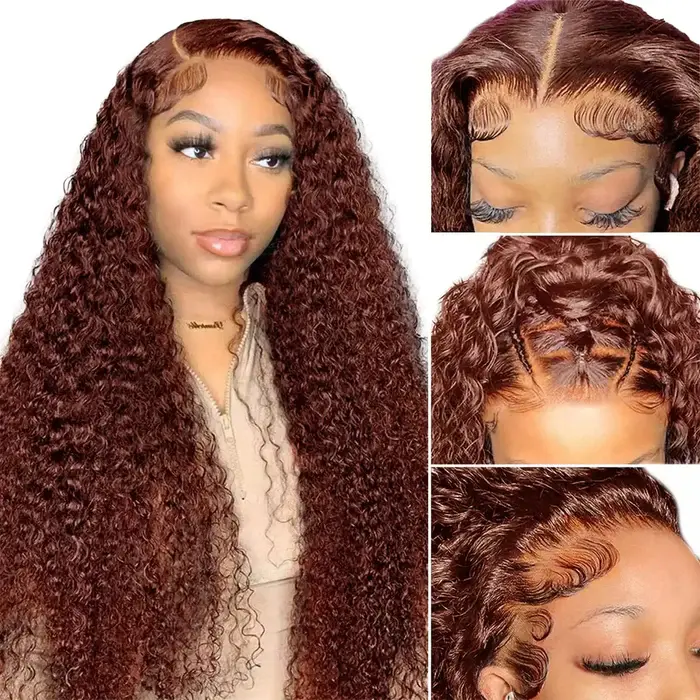 Klaiyi Women's 13x4-6x6 Lace Front Lace Human Hair Wig - 100% Virgin Human Hair, 150% Density, Reddish Brown, Glueless, Natural Look, 16-24in, 21-22.5in Fit, Fade Resistance, Kinky Straight/Jerry Curly Wave/Body Wave Textures, 24-Hour Wearable, 24 Hours