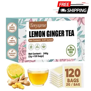 Organic Lemon Ginger Tea Bags – 120 Teabags (2g/Bag) Made with Pure Lemon & Ginger | Caffeine-Free, Sugar-Free, Gluten-Free Vegan | Supports Digestion, Antioxidants & Vitamin C | Individually Wrapped Eco-Friendly