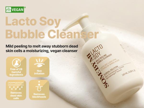 Lacto Soy Mild Peeling Bubble Cleanser 6.08oz, 180ml - Daily Vegan Blackhead Removing Korean Face Wash - Korean Skin Care