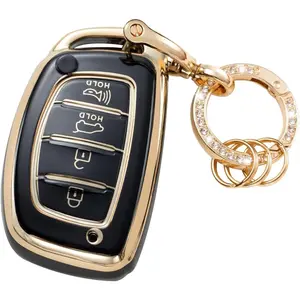 Key Fob Cover with Metal Keychain Compatible with Hyundai Elantra Elantra GT Ioniq Sonata Tucson Smart Key Soft 4 Buttons TPU Protection Case Shell Accessories black