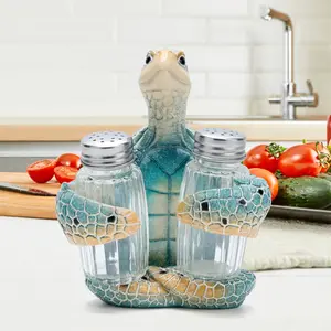 Adorable Sea Turtle Salt & Pepper Shakers 300ml Ceramic & Glass Coastal Kitchen Decor Ocean Inspired Home Essential Gift with Metal Lids for Seasoning