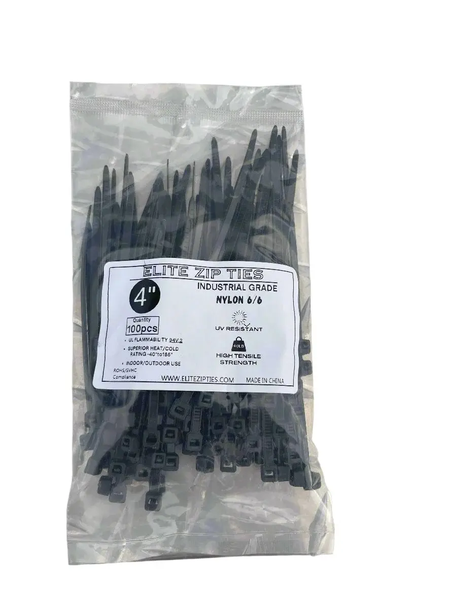 4-Inch Black Heavy Duty Zip Ties (100-Pack) | 40lb Tensile Strength | UV Resistant Nylon