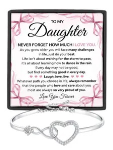 To My Daughter Infinity Heart CZ Bangle Bracelet Daughter Birthday Gift, Graduation Gift, Christmas Gift Encouragement Gift