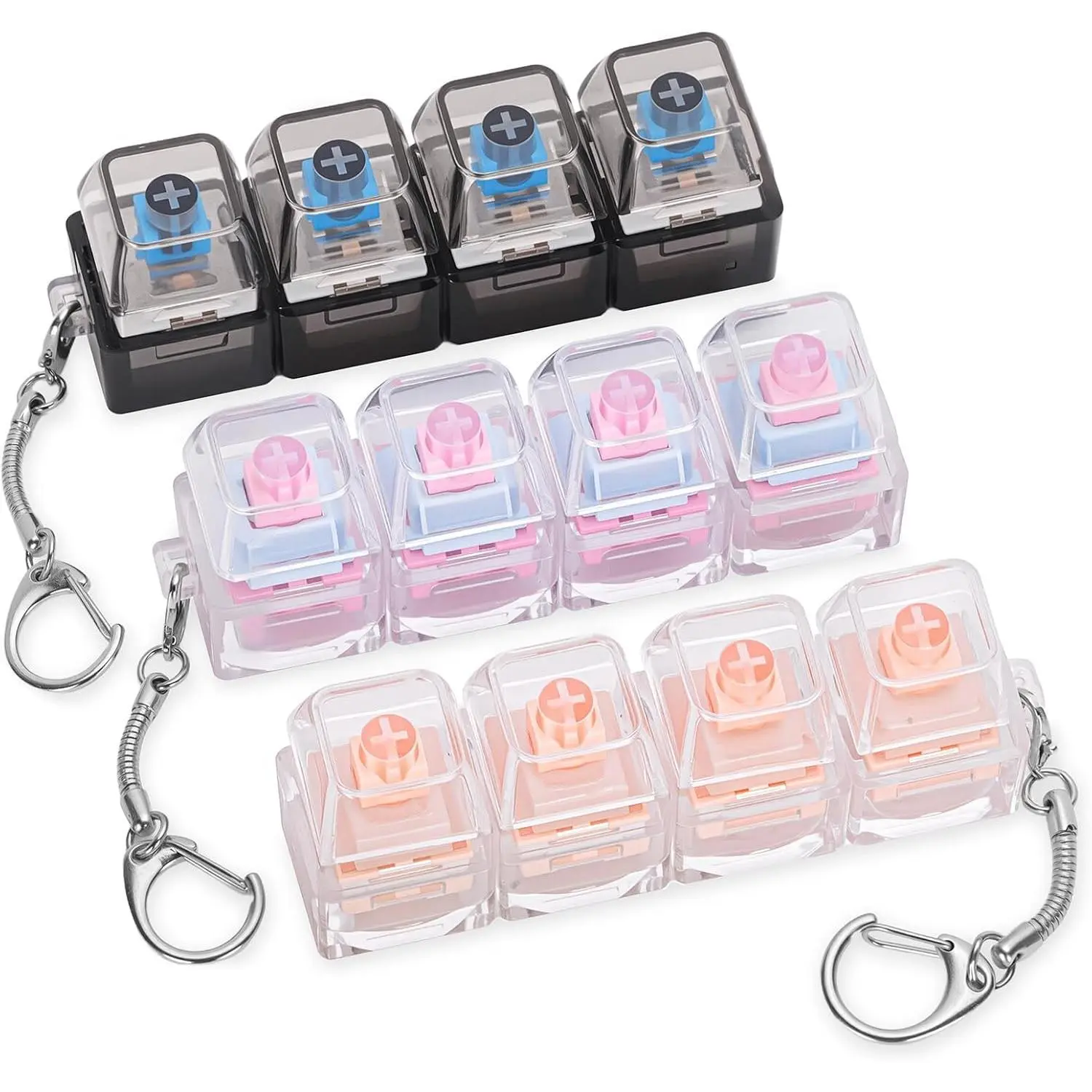 FunisFun 3 Pack Keyboard Fidget Toy for Adults – Clicky, Creamy & Silent Fidget Clicker Keychain, 4-in-1 Keyboard Finger Clickers for Stress Relief Anxiety at Work Travel