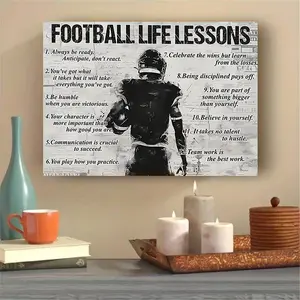 1 Piece Framed Football Life Lessons Canvas Print - Inspirational Football Theme Wall Art with Motivational Quotes, Ready to Hang, Perfect for Home Office Decoration, Weddings, Birthdays, Bachelorette Parties or Gifts for Sports Fans, Football Room Decor