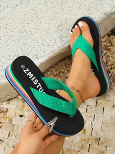 Trendy Thick Sole Rainbow Sandals, Lightweight Cushioned Walking Comfort, Perfect Beach Vacation Stroll Accessory, Eye-Catching Fashion Item