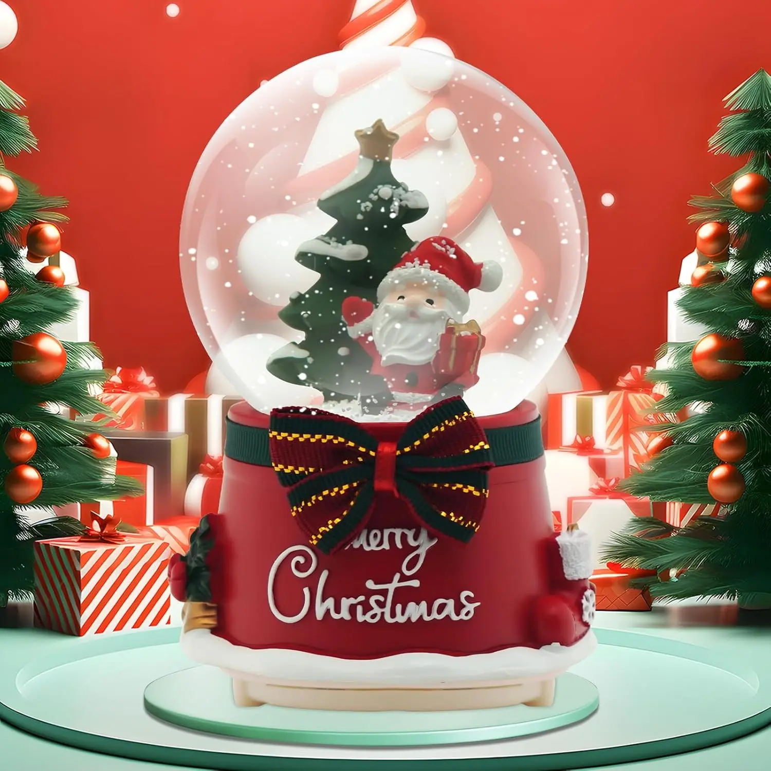 Musical Christmas Snow Globe Lantern with Light & Music, Glitter Snowflakes Icicles Santa Claus Decorative Lantern, Xmas Decor Gift for Adult Girls Women