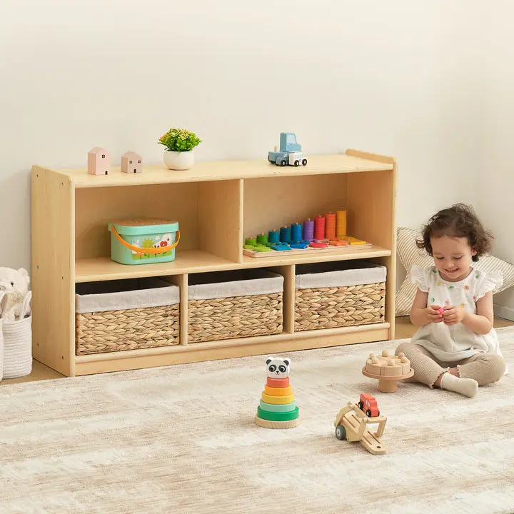 OOOK Sturdy Plywood Freestanding Montessori 5-Section Single Unit Storage Cabinet, Kids' Furniture Shelf and Rack