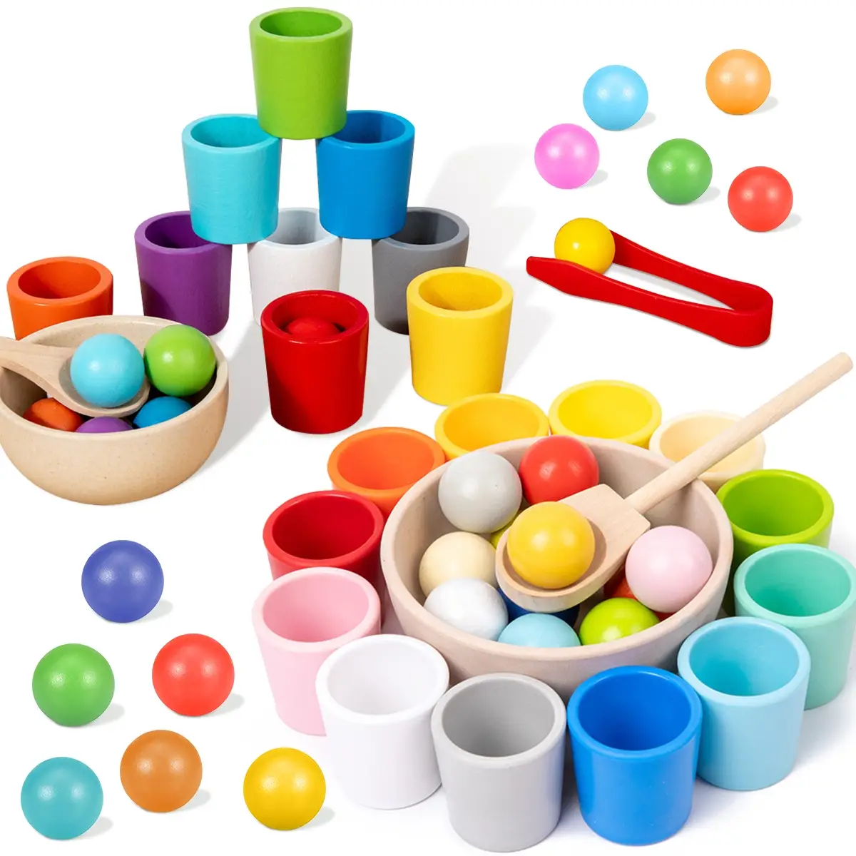 Random Color Wooden Color Matching Toy with Storage Bag, 1 Set Montessori Sorting Game Toys, Color Matching and Quantity Calculation Game